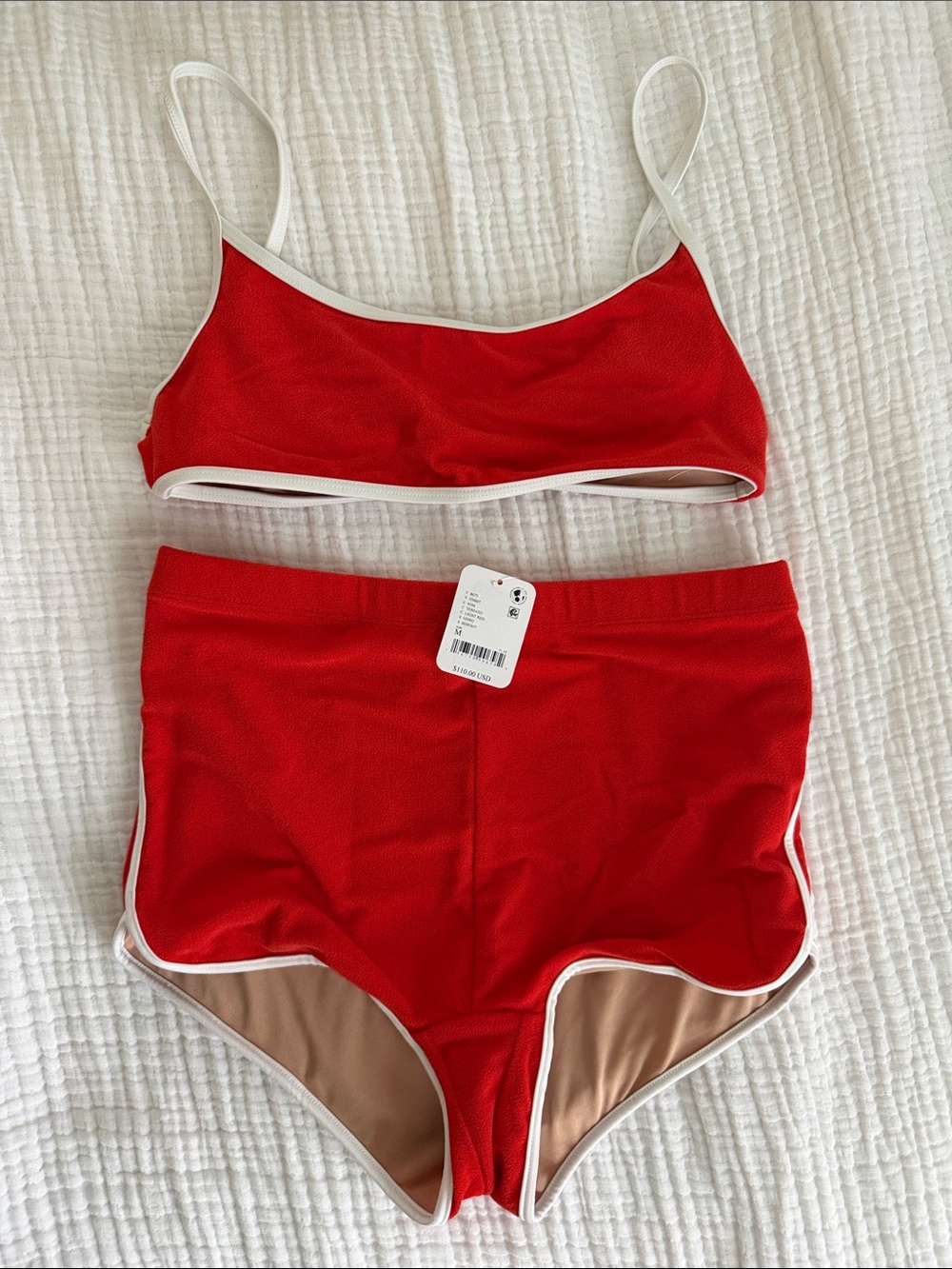 FP Movement by Free People Red High-Waist Swim Shorts with White Trim